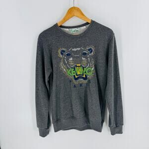 Kenzo Paris Tiger Embroidered Sweatshirt Gray Pullover Crewneck